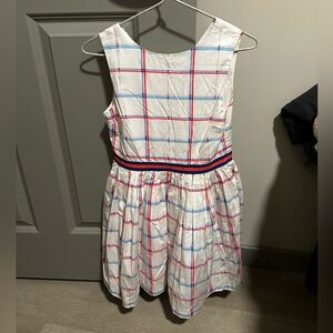 Jacadi White Sleeveless Dress with Red & Blue Trim for Girls - Size: 10 years